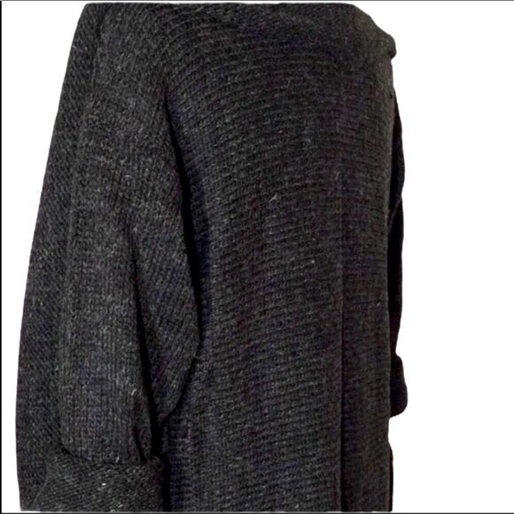Dark Gray Draped Collar Open Front Pockets Heavy Wool Long Sweater Cardigan NEW - Picture 4 of 4